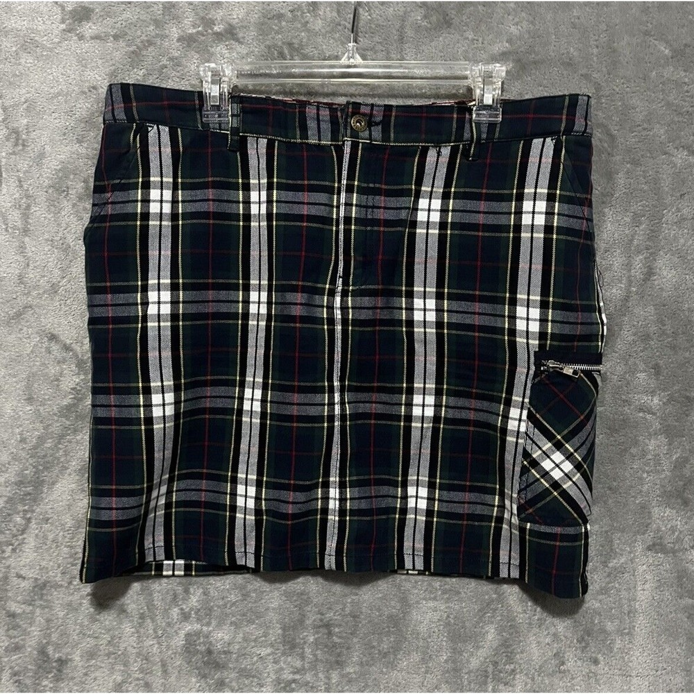 Tommy Hilfiger Jeans Plaid Mini Skirt Green Navy Tartan Cargo Pocket Womens 14